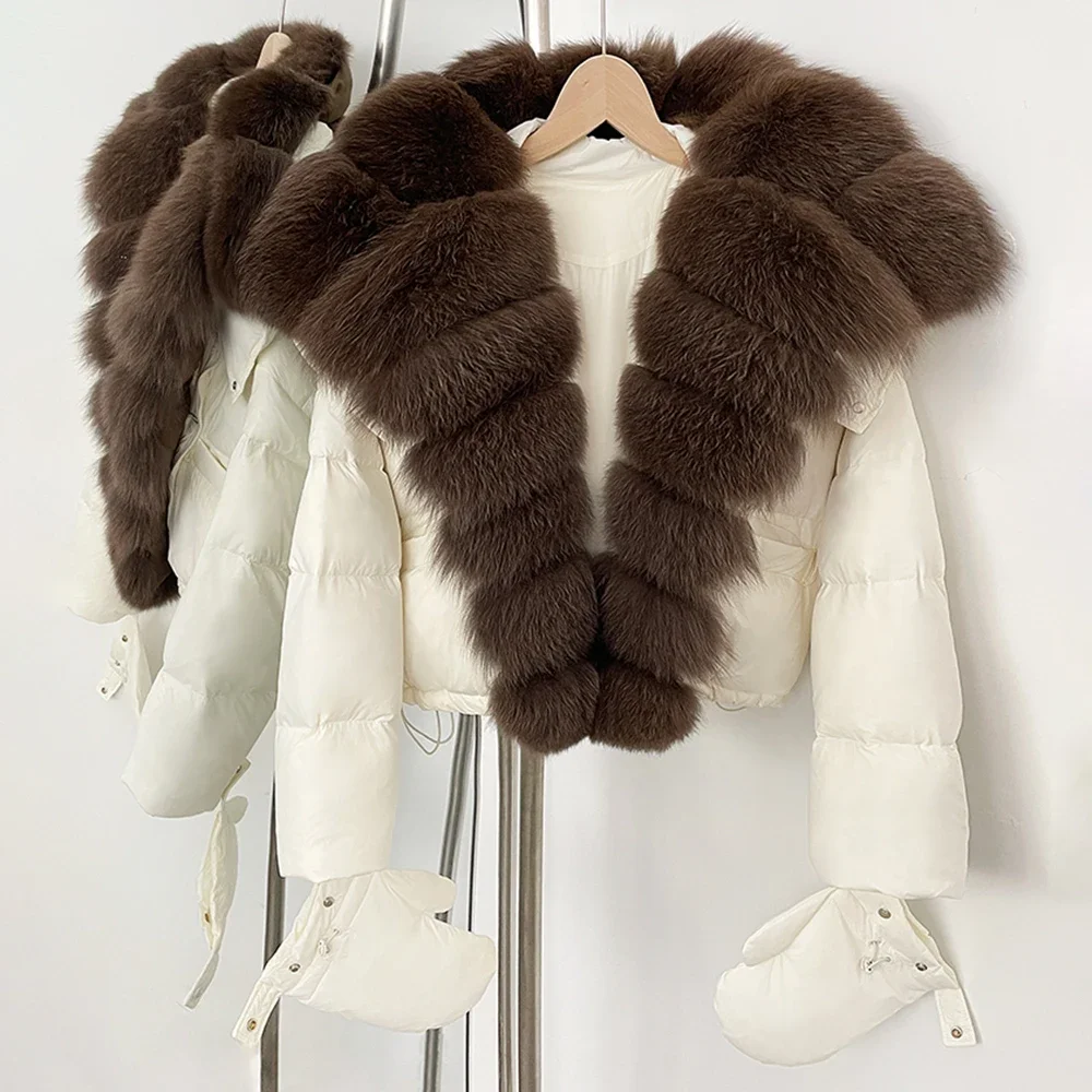 Kurze Natürliche Pelz Warme Echt Fox Pelzmantel Frauen Flauschigen Mit Kapuze Unten Mantel Neue Große Puffer Jacke Herbst Winter Oberbekleidung Weibliche