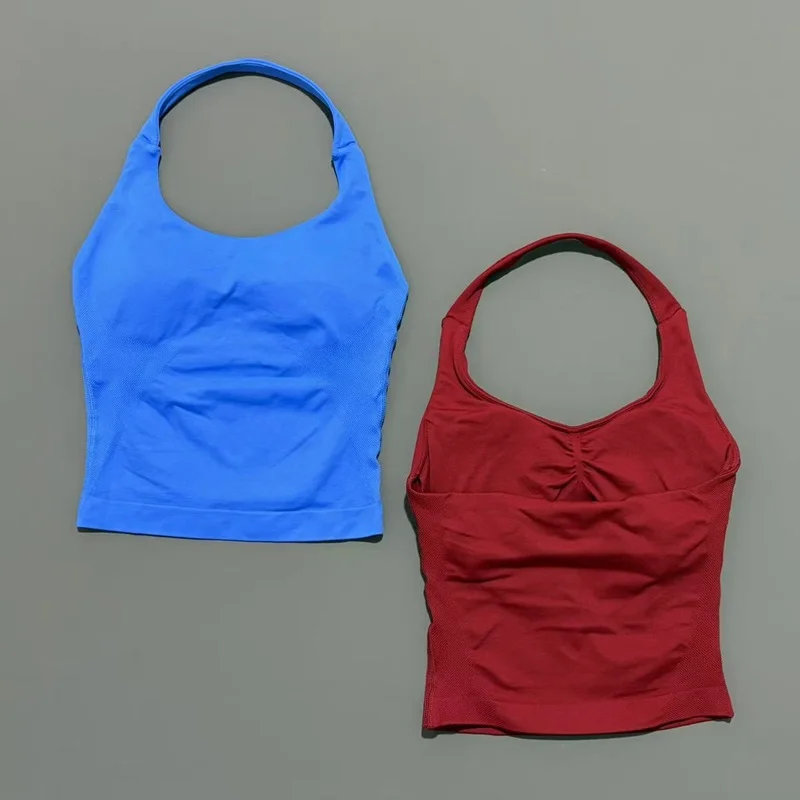 Sports Halter Top Women Seamless Yoga Breathable Elastic Tank Vest Removable Pads Gym Running Workout Fitness Sports Tops