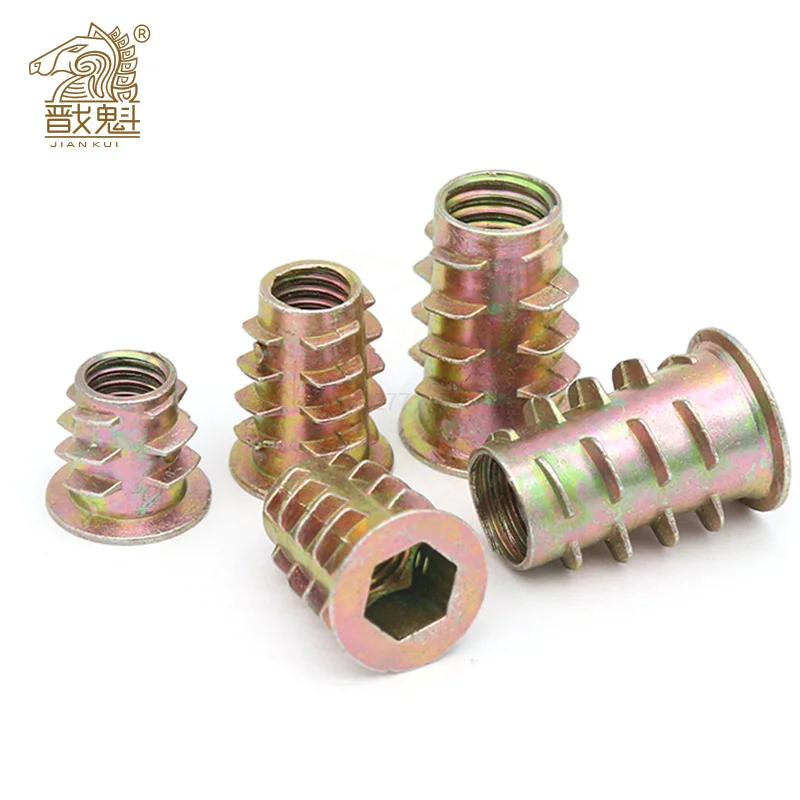 10pcs/lot Zinc Alloy Thread For Wood Insert Nut Flanged Hex Drive Head Furniture Nuts M4 M5 M6 M8 M10