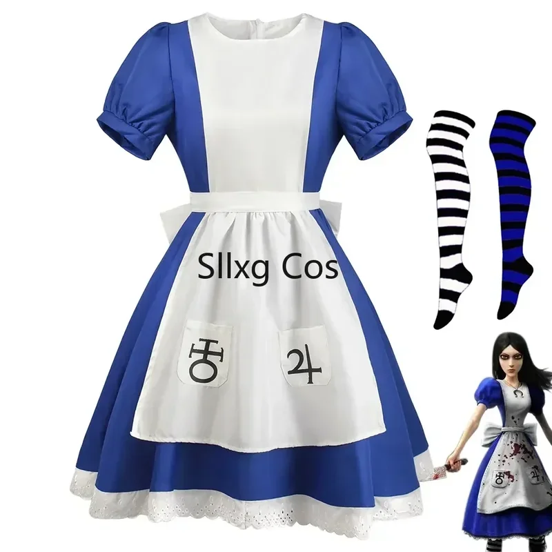 

FC6Game Madness Returns Alice Cosplay Costume Anime Alice Princess Dress Maid Apron Dress For Women Girls Halloween Party@FC8！