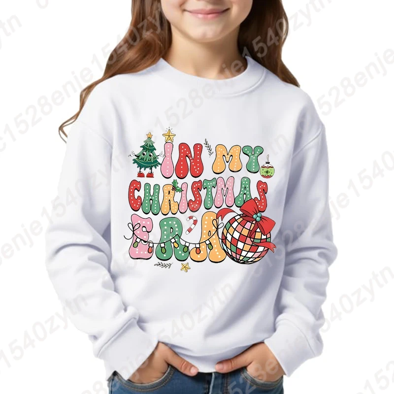 

Festive Christmas Print Girls' Sweatshirts, In My Christmas Era Sweatshirt, Long Sleeves, Casual Style, Kids Christmas Pullovers