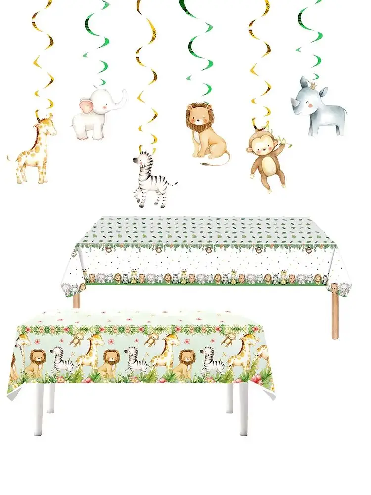Tischdecke mit Dschungeltieren, Tischbezug, Dschungel-Party-Banner, Dschungel-Wildtier-Geburtstagsdekoration, Safari-Dschungeltier-Geburtstagsdekoration – Detail 1