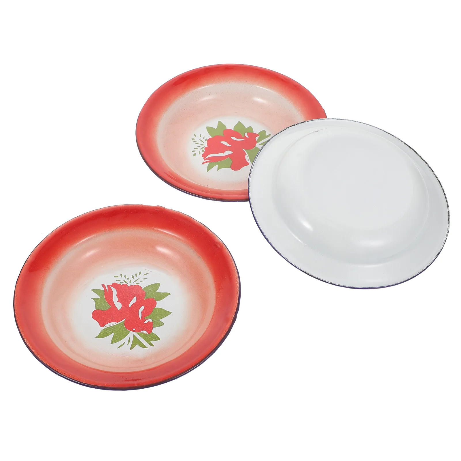 

3 Pcs Thickened Steamed Dish Food Plate Snack Kitchen Plates Iron Enamel Trays Travel Platter for