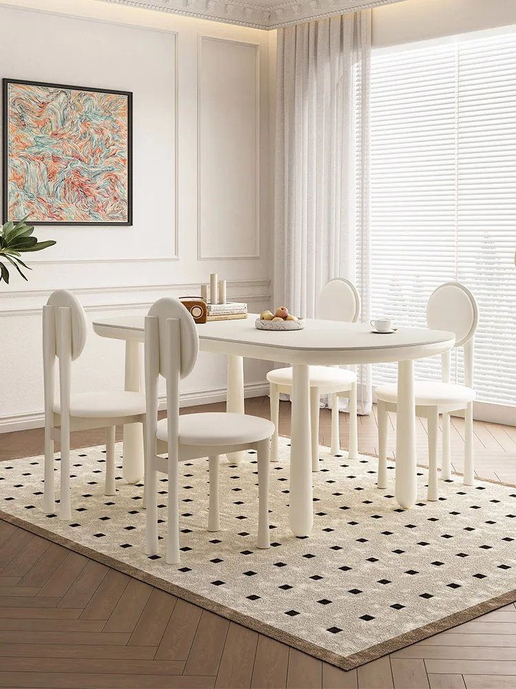 Rock slab dining table, small apartment, home dining table and chairs, combined rectangular drop dining table