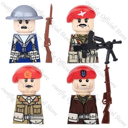 WW2 British Army Airborne Soldier Figures Building Blocks Military Officer Warrior Gunner Infantry Helmet Weapon Bricks Toy Gift