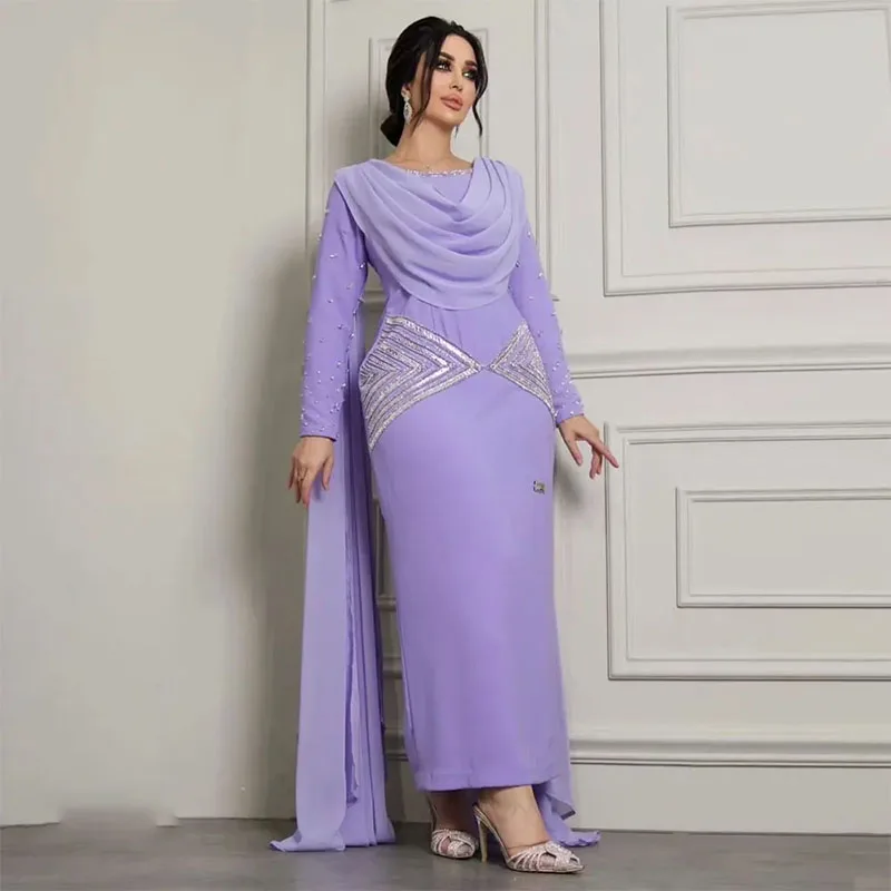 

Saudi Arabia A-Line Prom Dress Ankle Length With Long Sleeves Evening Summer Elegant Party Dress For Women 2024