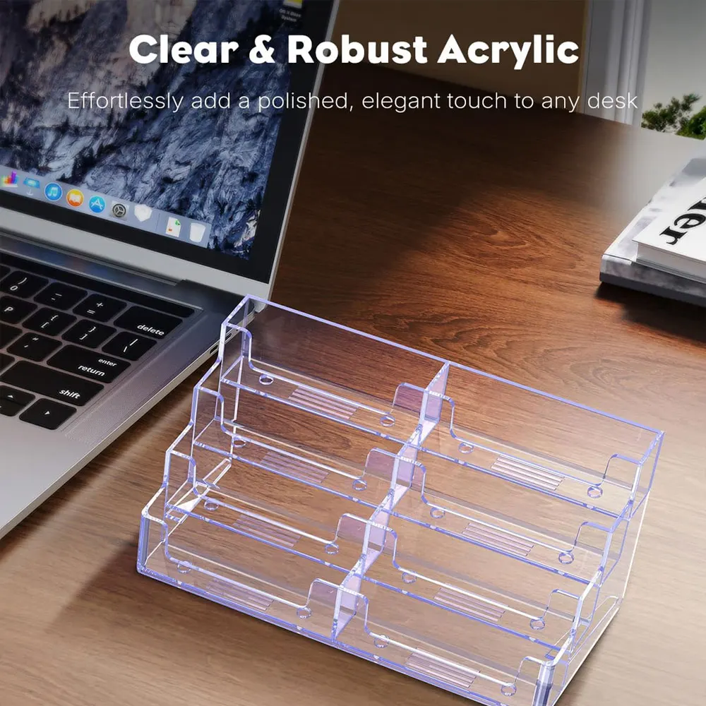 8-Compartment Acrylic Transparent Business Card Holder, Desktop Business Card Organizer, Can Hold 480 Cards.