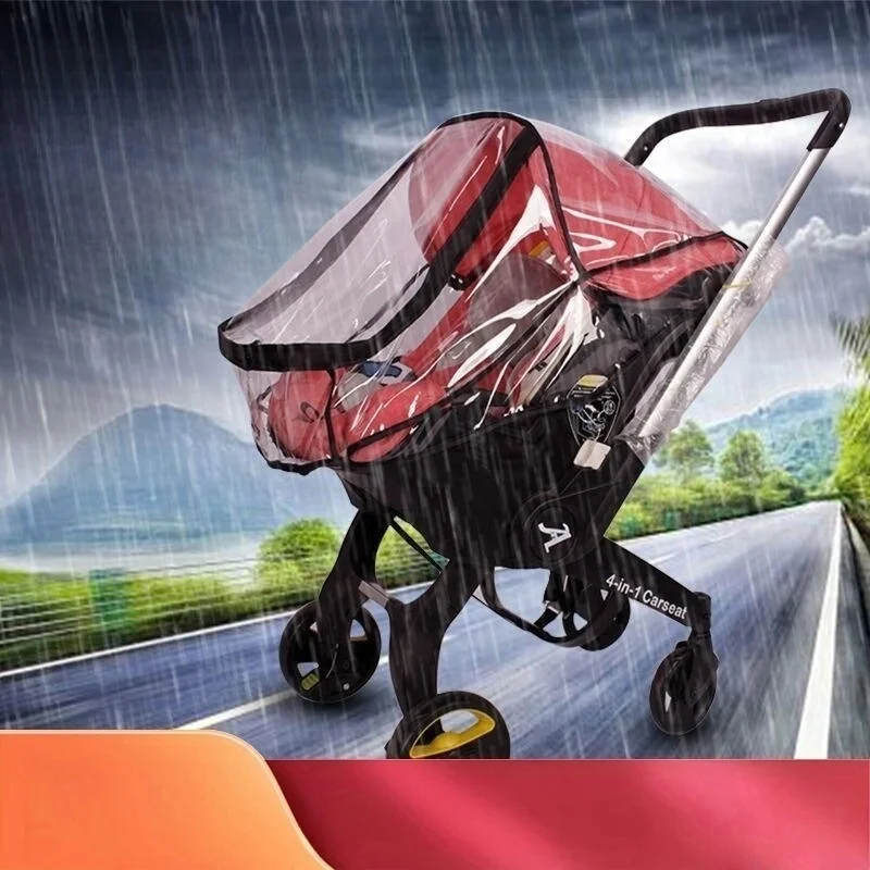 Imagen 4: Cubierta de lluvia de PVC transpirable a prueba de viento, doble cremallera, Universal, cochecito de bebé, bolsa de almacenamiento de accesorios para viaje