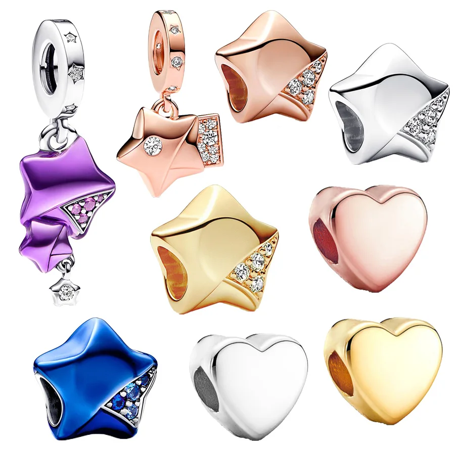 New Arrivals Colourful Five-Pointed Star&Heart Shaped Charm Bead Fit Original 925 Sterling Silver Bracelet Fine DIY Jewelry Gift