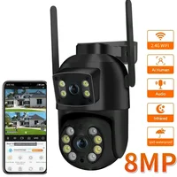 Cámara Wifi PTZ de 8MP, 4K, con lente Dual, pantallas duales, detección humana AI, cámara IP de seguridad CCTV inalámbrica para exteriores