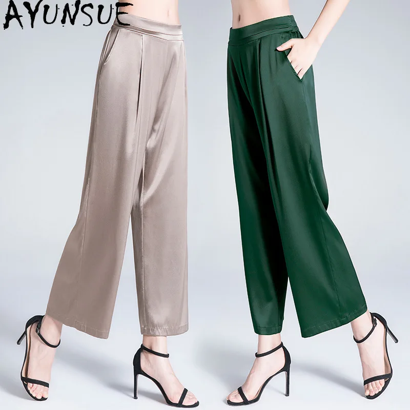 AYUNSUE 95% Mulberry Silk Pants Old Money Style Trousers Womens Korean Fashion Wide Leg Pants Women Summer Clothes штаны 2024