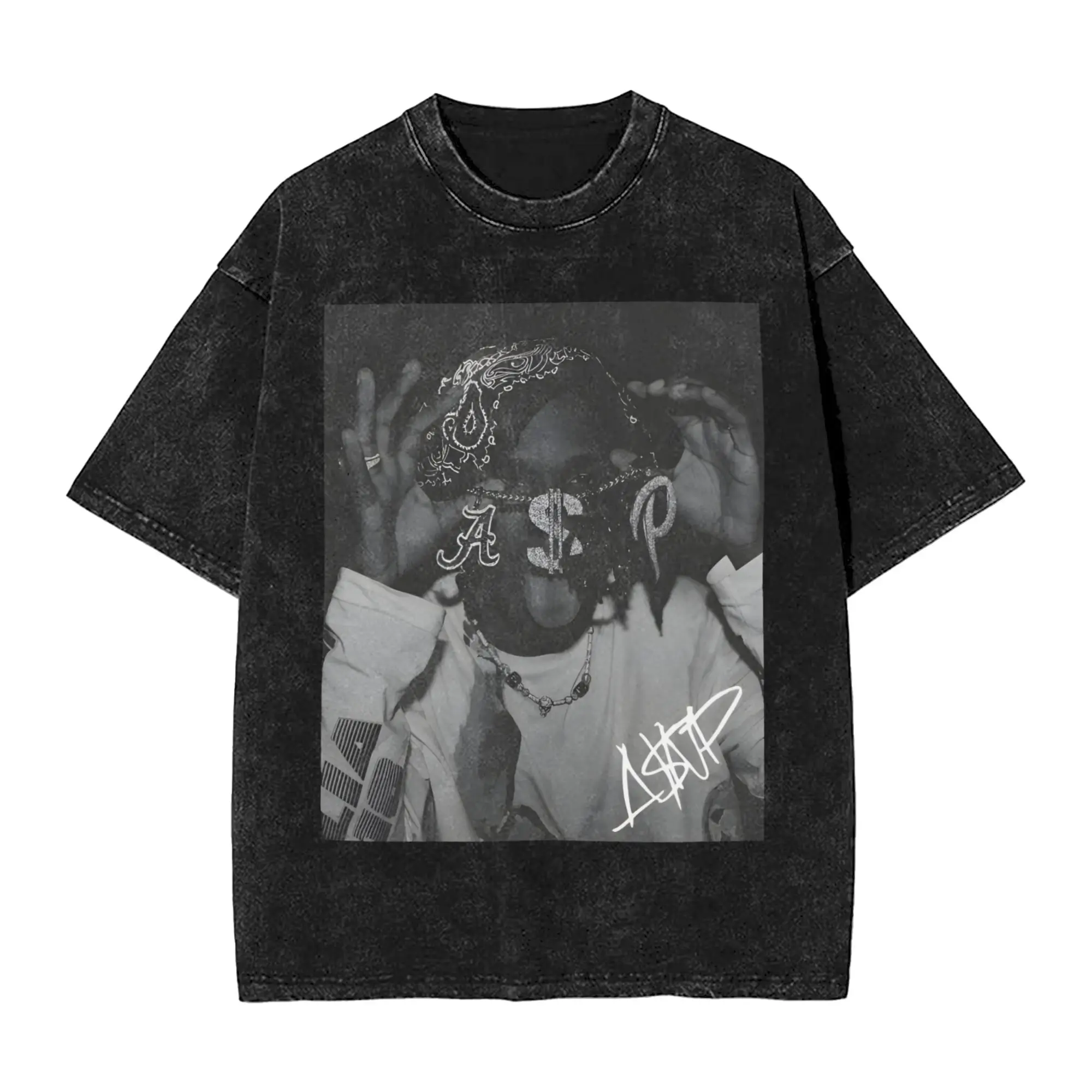 Asap Rockys Rapper Washed T Shirts Streetwear Hip Hop Retro T-Shirt  Tees Men Women Short Sleeve Harajuku Printed