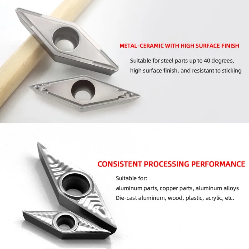 35 °   Insertos de herramientas de torneado de torno Cnc con forma de diamante para metal, acero inoxidable y mecanizado de metales no ferrosos