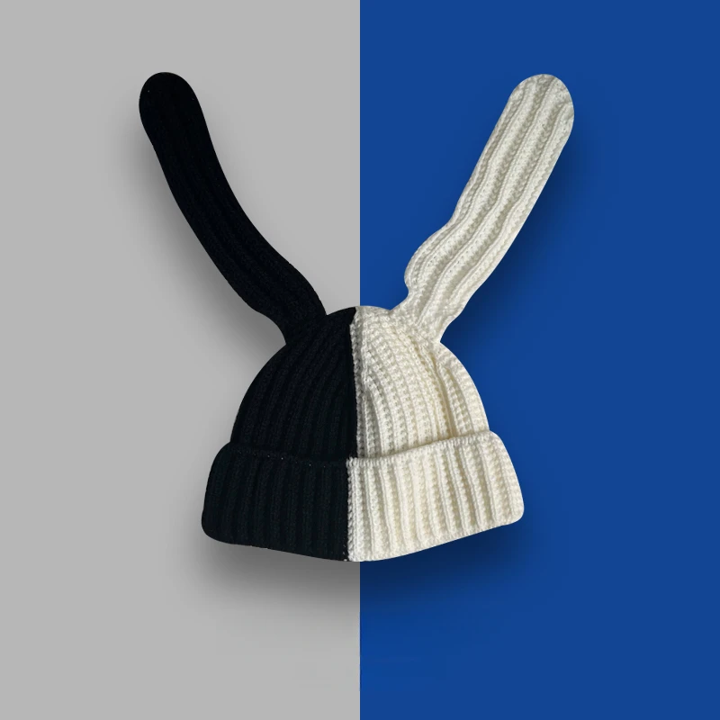 

Chaopai INS Colored Rabbit Long Ear Woolen Hat Female Autumn and Winter Cartoon Cute Student Colored Knitted Hat