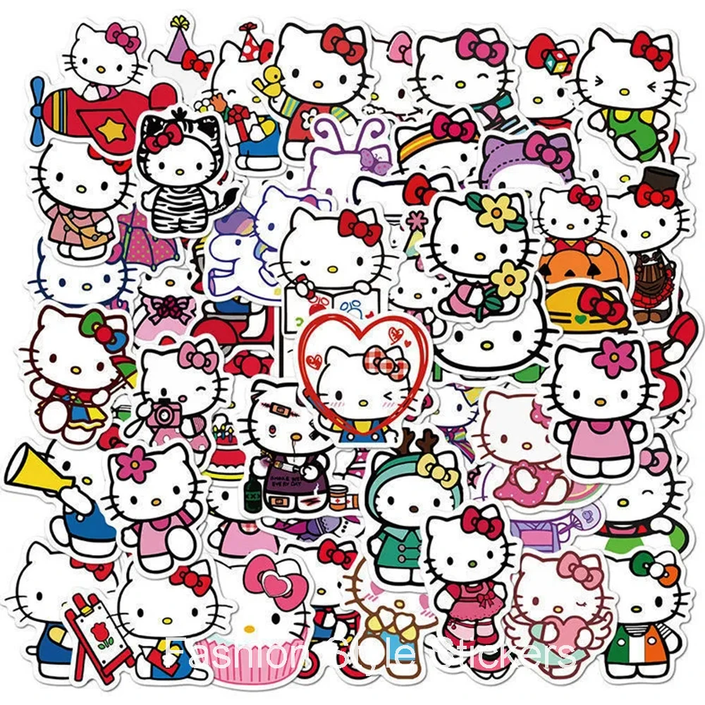 10/30/50/100pcs Hello Kitty Sticker Kawaii Girls DIY Guitar Skateboard Laptop Waterproof Anime Cute Decals Sticker for Kids Toys