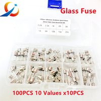 100pcs Set 5x20mm 10 Values 0.2A 0.5A 1A 2A 3A 5A 8A 10A 15A 20A Quick Blow Glass Tube Fuse Assorted Kit Fuses 5*20mm Fusibles