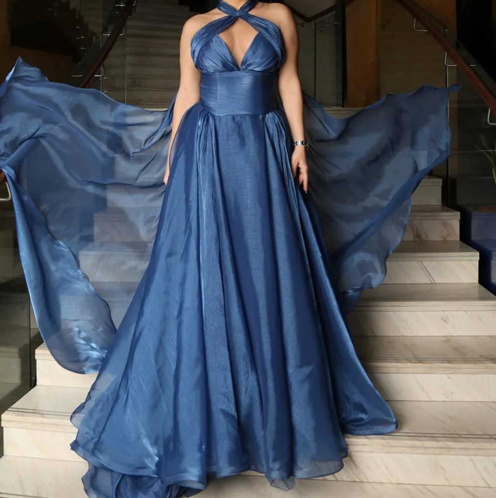 

CustomizedCustomized See Through Chiffon A-Line Evening Dresses Halter Sleeveless Watteau Train Special Occasion Gowns Temperame