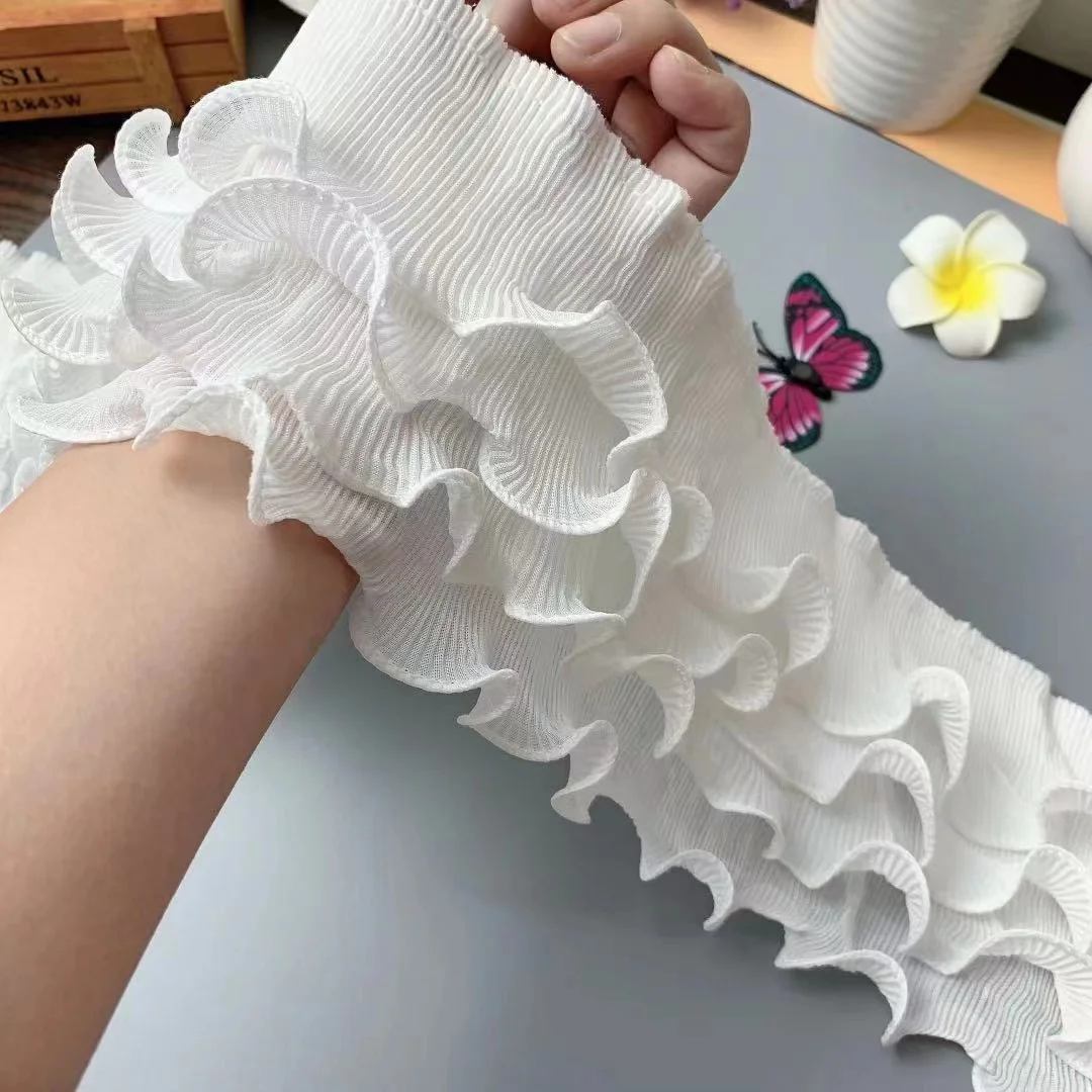 11CM Wide Modern Embroidery Diy Four-layer Chiffon Pleated Ruffled Lace Accessories Ribbon Collar Curtain Skirt Hem Decoration