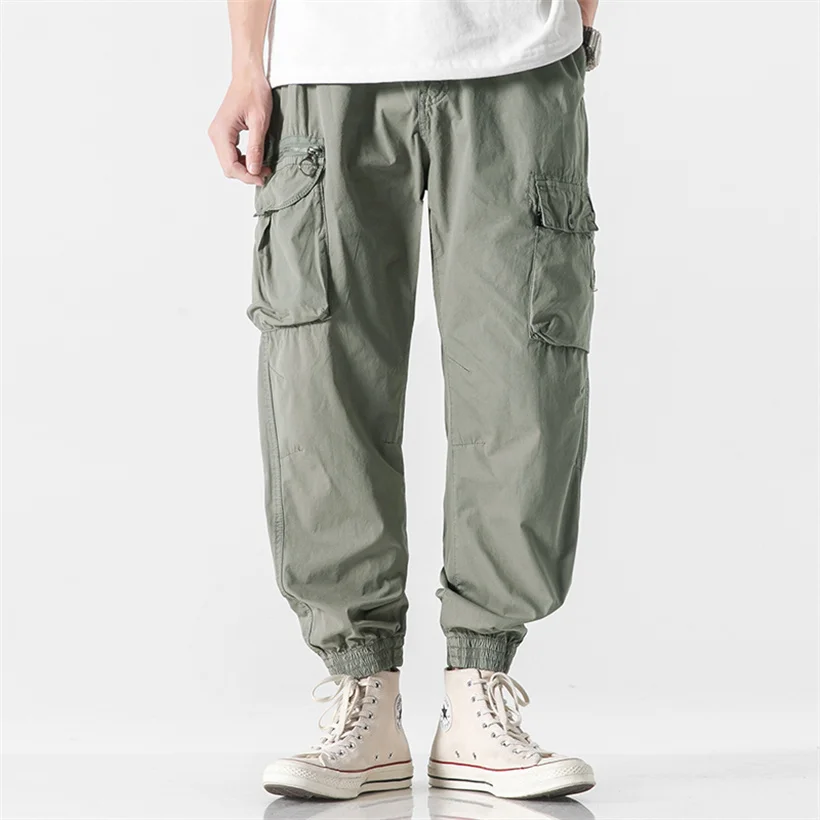 

Мужские свободные повседневные брюки в стиле милитари, осенние, модные, брендовые, в американском стиле, повседневные длинные брюки, крутые, укороченные (до щиколотки)
