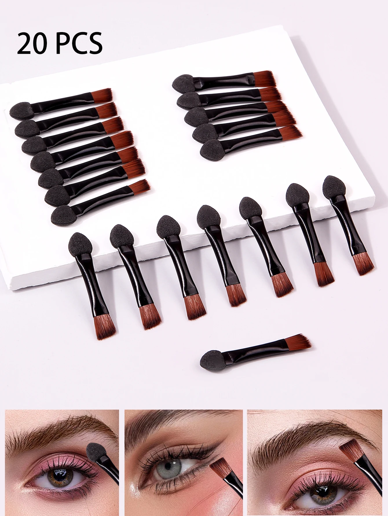 20 stuks Dual Ended Wenkbrauwborstelset Double Ended Sponskop Oogschaduwborstel Oogmake-up Kwasten voor Oogschaduwpalet 1pcs2026