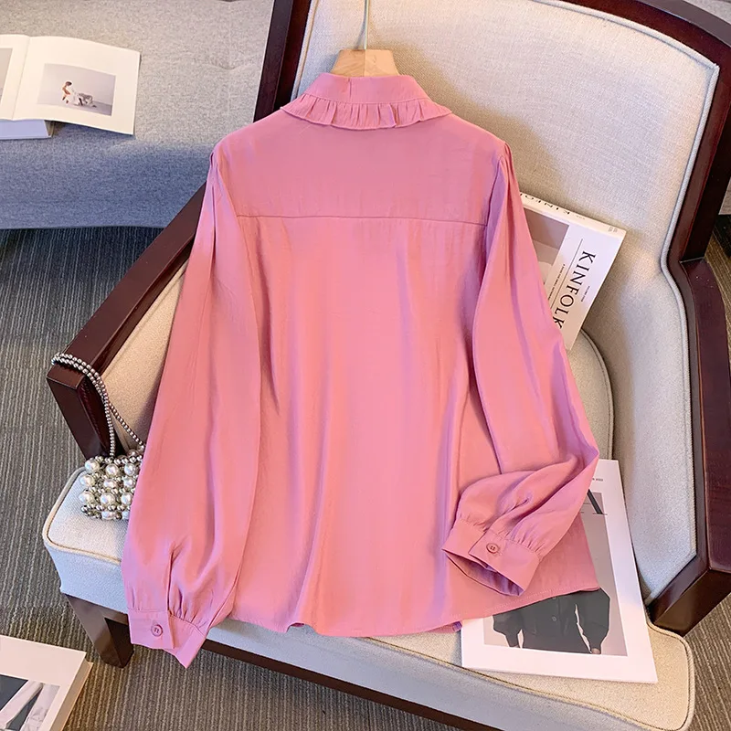 Plus Size Women's Bust 154 Spring Autumn Long Sleeved Shirt French Ruffled Collar Court Style Top 5XL 6XL 7XL 8XL 9XL 150Kg