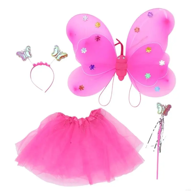 31BF 3/4-Angel Butterflies Wing Wand Headband for Dance Birthday Party Fairy Princess Costume Halloween Cosplay-Prop