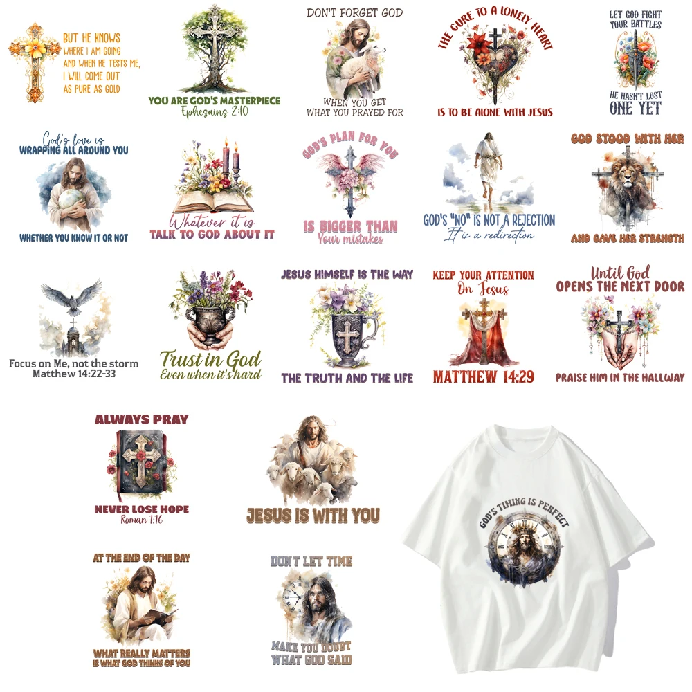 

20 types The design of the cross of God in the English Bible DTF Thermo Sticker Decals Heat Transfer Clothes Clothing Crafts