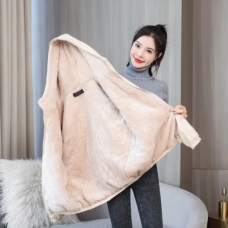 Autumn Winter Short Coat Women Thicken Fleece Liner Warm Jacket Lady Hooded Outerwear Waterproof Cotton-padded Clothes Parkas