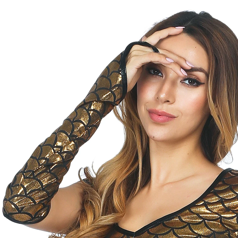 Women Cosplay Stage Performances Fashion Personality Fish Scales Hook Finger Long Fingerless Gloves Retro Style Multicolored