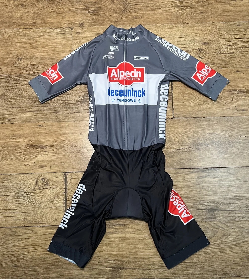 LASER CUT Skinsuit 2025 Alpecin Deceuninck TEAM GREY Bodysuit SHORT Cycling Jersey Bike Bicycle Clothing With 7 Hours Pad