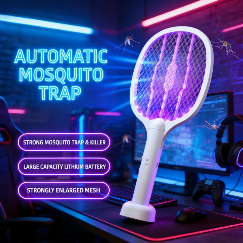 Verbesserte Version UV-Acht-Lampen-Mückenfänger, wiederaufladbar, violettes Licht, tragbar für den Haushalt mit Basis