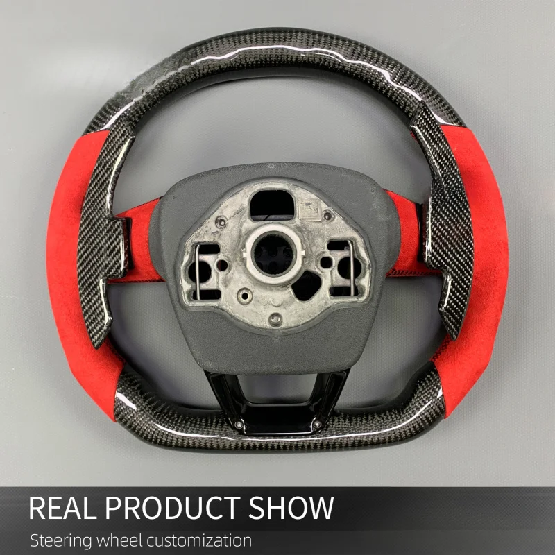 لأودي Q3/Q5/Q7/Q8/S5/SQ2/SQ5/SQ7/RS3/RS5/RSQ3/RSQ8 2016-2024 عجلة قيادة LED ذكية من ألياف الكربون (تصميم داخلي أحمر)
