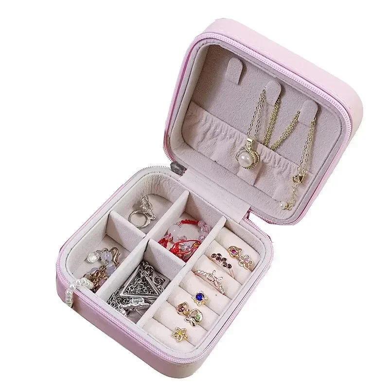 Portable Mini Jewelry Box Organizer Display Travel Jewelry Zipper Case Boxes Pu Leather Earrings Necklace Ring Jewelry Box