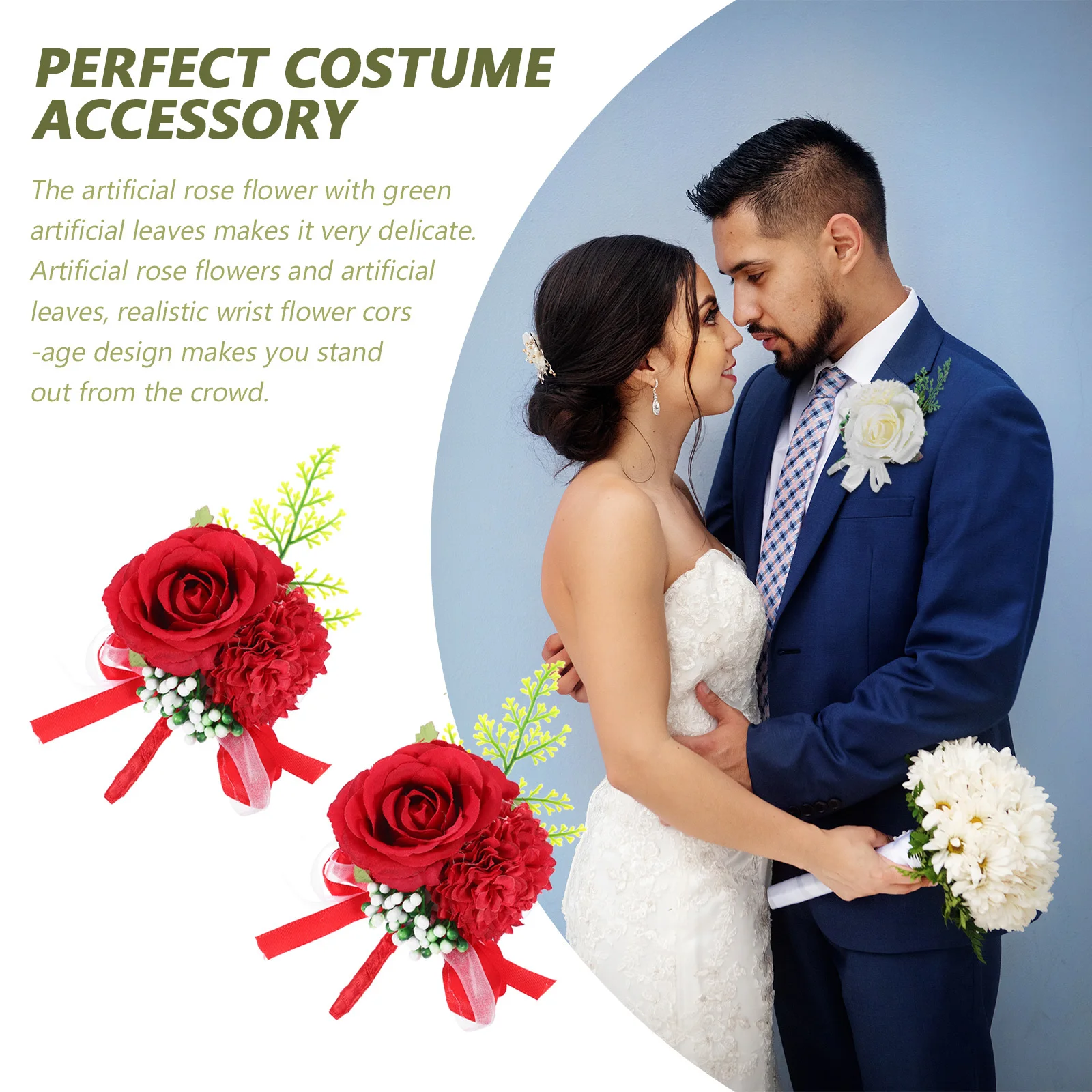 

2Pcs Artificial Flower Corsage Exquisite Wedding Photographic Prop Elegant Bridal Groom Accessories Artificial Flower Corsage