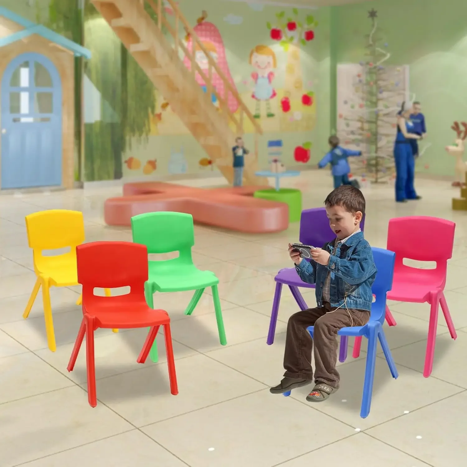 6Pcs Plastic Stackable School Chair, Kids Learning Chairs Kids Colorful Stack Chairs 220lbs Capacity for Children Christmas