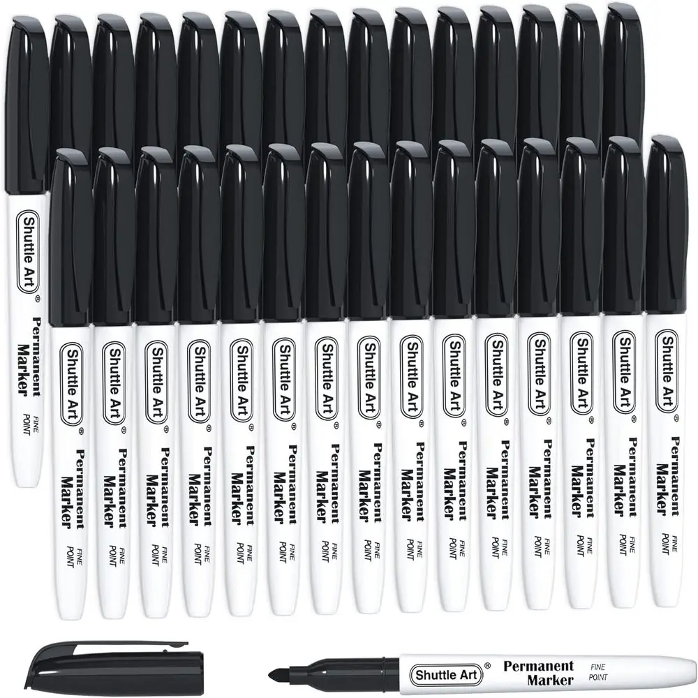 

30-Pack Black Permanent Markers - Fine Point, Multi-Surface Applicability, Ideal for Doodling and Marking