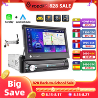 Podofo 1Din 7 ''Car Multimedia Player 8 + 128G 8Core Car Radio Carplay Android Car WIFI GPS Navigation Retractable Screen Stereo