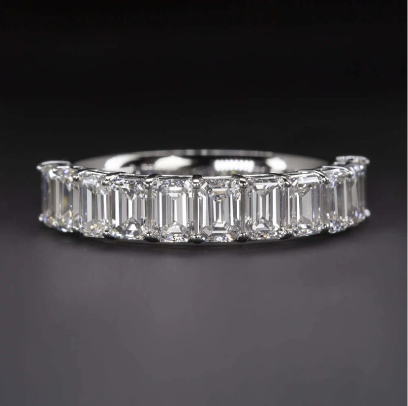 2 Carat Emerald Cut Lab Created Diamond Wedding Band Half Eternity Ring Baguette 14k White Gold CVD HPHT Diamond