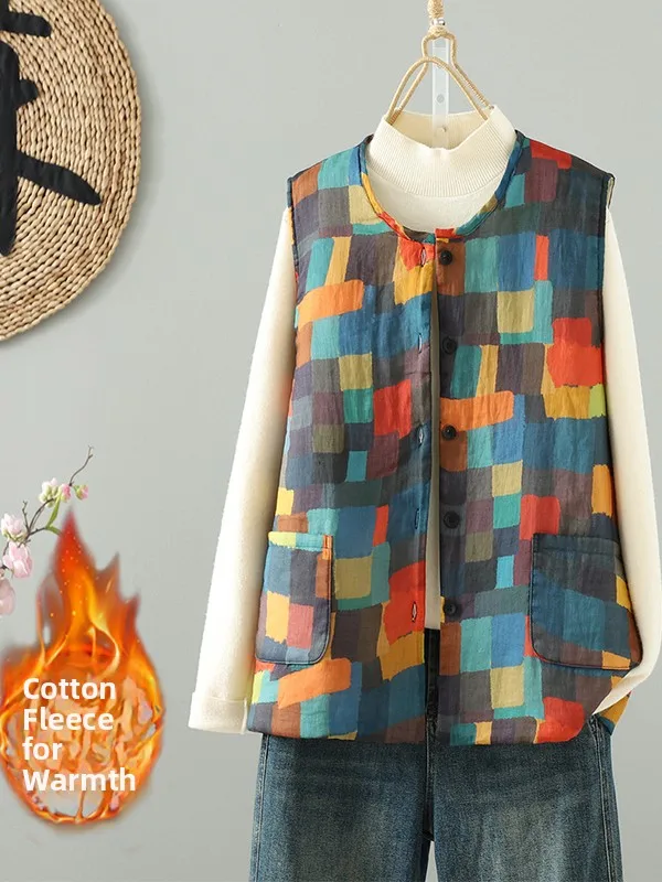 

Цветная блузка в стиле ретро, теплый женский жилет ex Commute Sle Thiened, зимняя коллекция, хлопковый материал с одной пуговицей