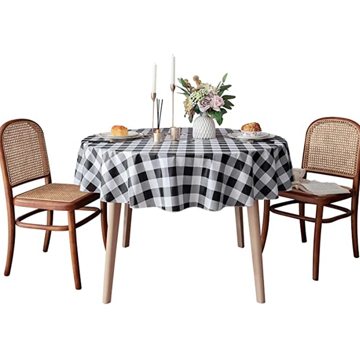 M02K-60-дюймовая круглая скатерть в клетку буйвола, 100% хлопок, ткань в деревенском стиле фермерского дома, обеденный стол и украшение для кухни