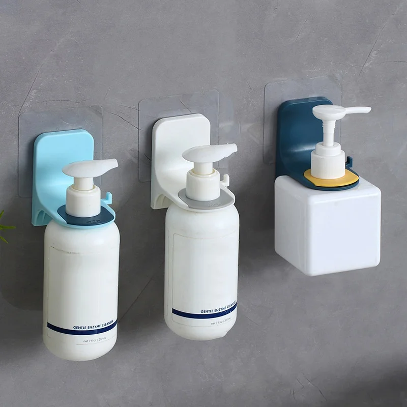 Wall Mounted Shampoo Bottle Shelf Self-Adhesive Liquid Soap Shower Gel Organizer Hook Holder Hanger Bathroom Accessories