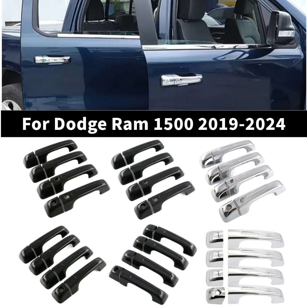 1 Set For Dodge Ram 1500 2019-2024 Exterior Smart Door Handle Frame Cover Trim With Smartkey ABS Protective Sticker Accessories