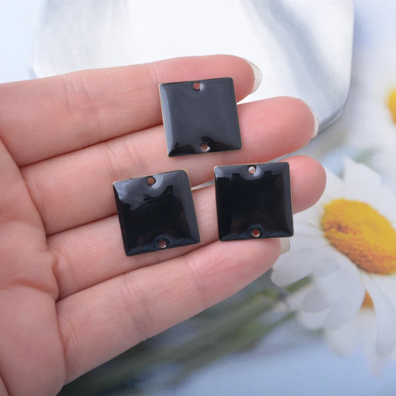 10 Stück Kupfer-Zweiseitige Emaille-Quadrat-Anhänger-Verbinder für Halsketten, Armbänder, Schlüsselanhänger, DIY-Schmuck und Ohrringherstellung – Detail 4