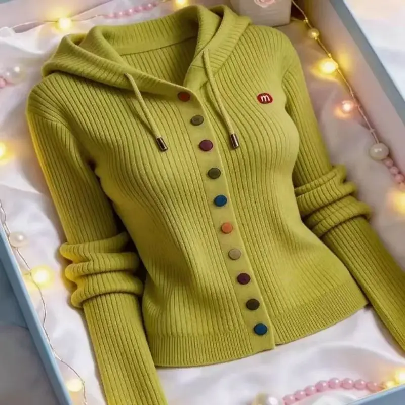 Loose and Comfortable Casual Knitted Cardigan Spring and Autumn Western Style Hooded Knitted Sweater 5