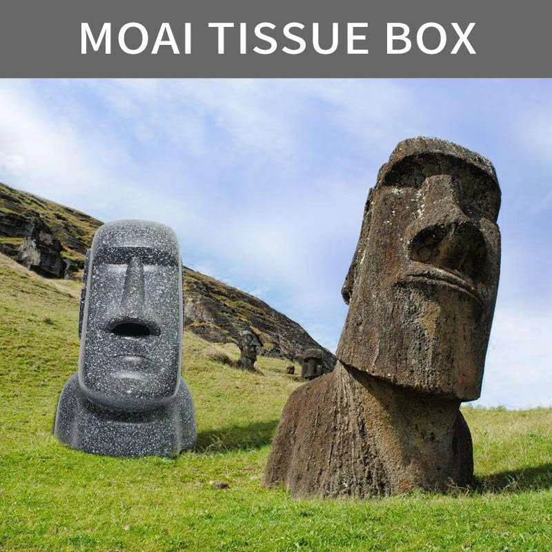 HOT Easter Stone Statue Tissue Box Home ​Nostril Storage Moai Tissue Pumping Holder Napkin Holder Hotel Decoration -Black