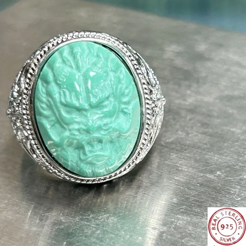 

2026 New Turquoise Dragon Head & Pixiu Carved Ring, Adjustable Opening Band, Unisex