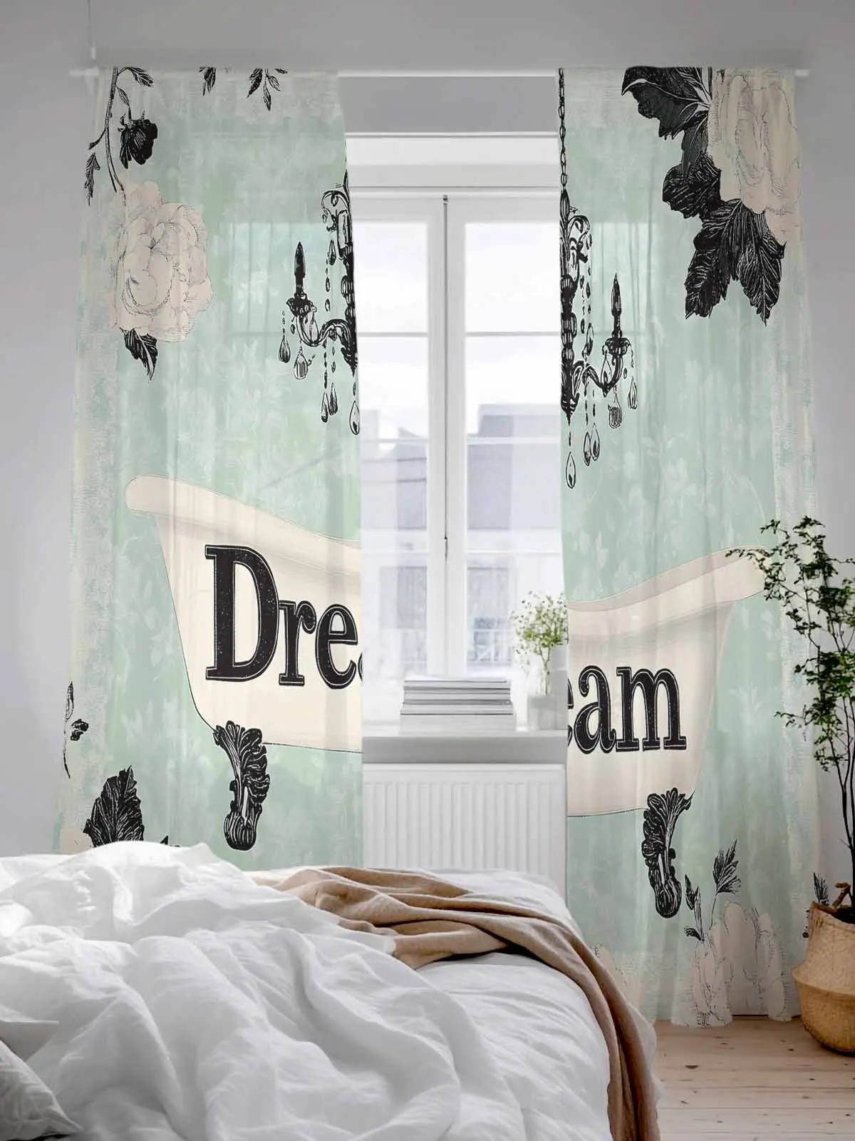 

Retro Lamps Bath Pattern Tulle Sheer Curtains for Living Room Bedroom Kitchen Decoration Voile Organza Curtains