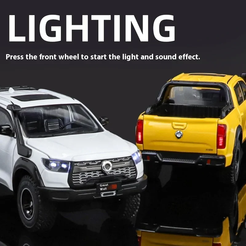 1:24 Grote Muur Motor GWM Kanon POER Off Road SUV Legering Diecast Auto Model Geluid & Licht kinderen Gift decoratie Aanwezig Jongen