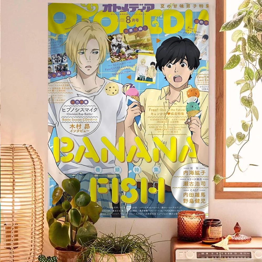 Tapiz de pared del evento para fans de Banana Fish 2020 "Super Happy Place" - Estilo manga BL, decoración moderna para habitaciones de fans del yaoi y el anime.