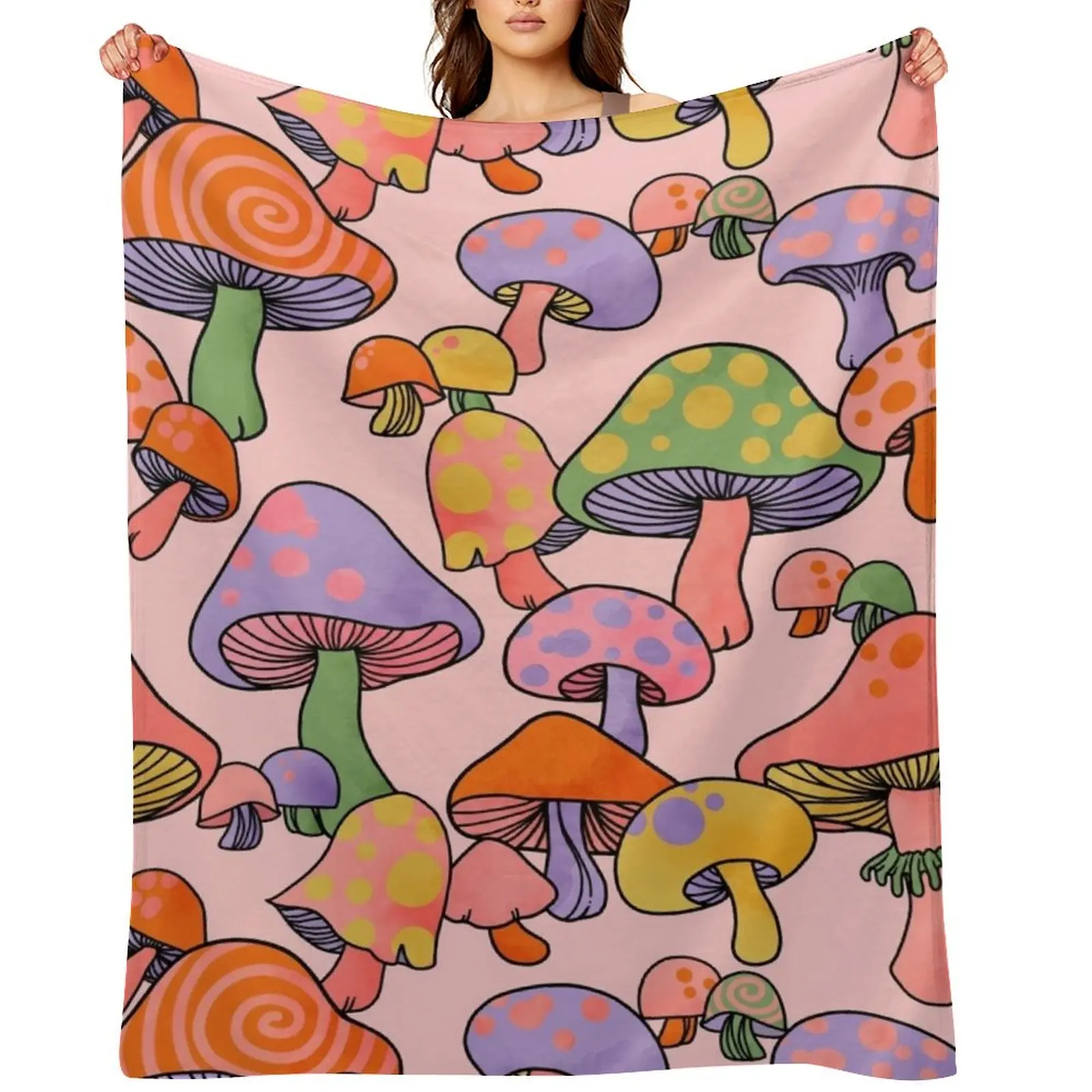

Happy Hippie Mushroom Magic Throw Blanket Hair Furrys Thermals For Travel Soft Plush Plaid Blankets